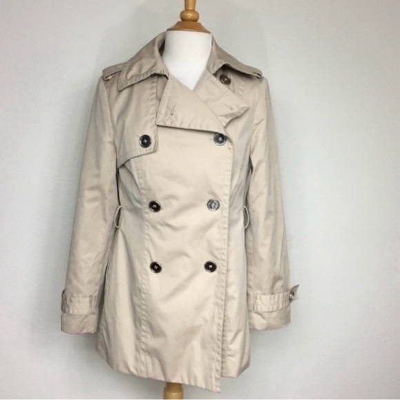 Anne Klein New York Tan Classic Button Front Trench Coat Jacket Size Small - Picture 1 of 16